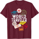 Vintage Distressed World Traveler Passport stamp T-Shirt - T-Shirt | Maroon