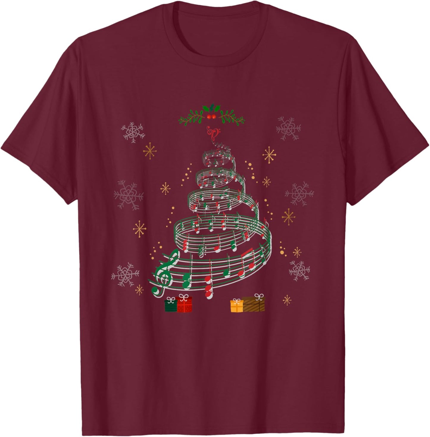 Music Note Tree Musical Christmas Xmas Music Lovers T-Shirt - T-Shirt | Maroon