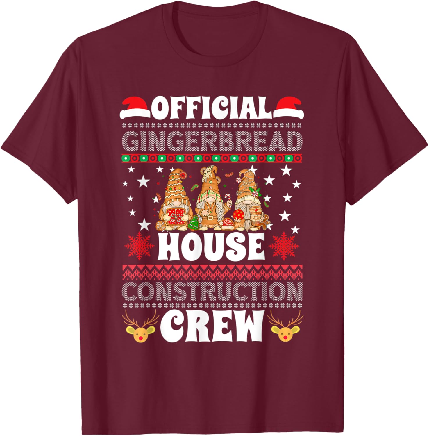 Official Gingerbread House Construction Crew Ugly Sweater T-Shirt - T-Shirt | Maroon