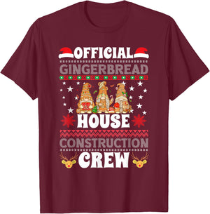 Official Gingerbread House Construction Crew Ugly Sweater T-Shirt - T-Shirt | Maroon