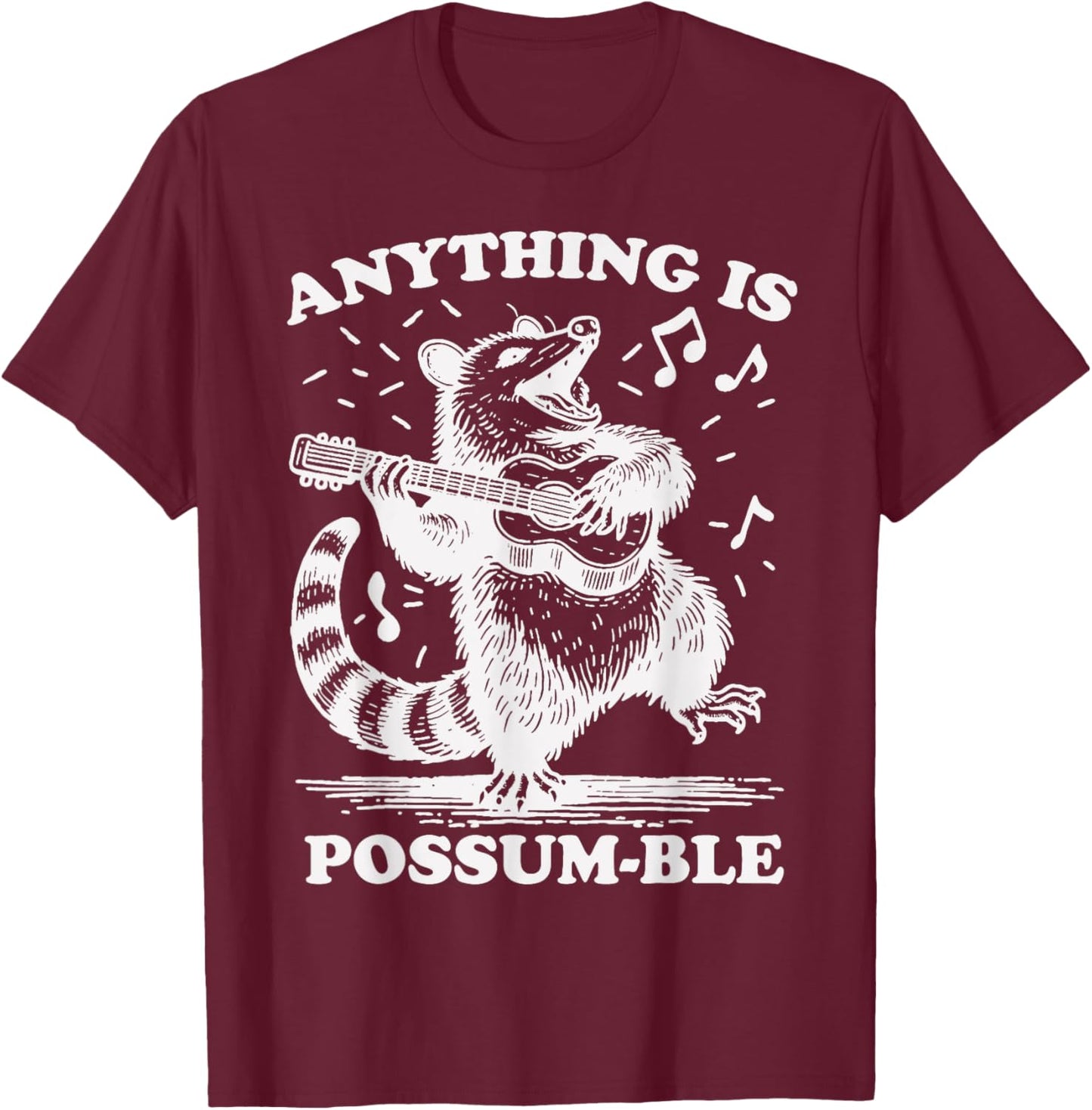 Anything Is Possum-Ble Funny Opossum Playing Ukulele T-Shirt - T-Shirt | Maroon