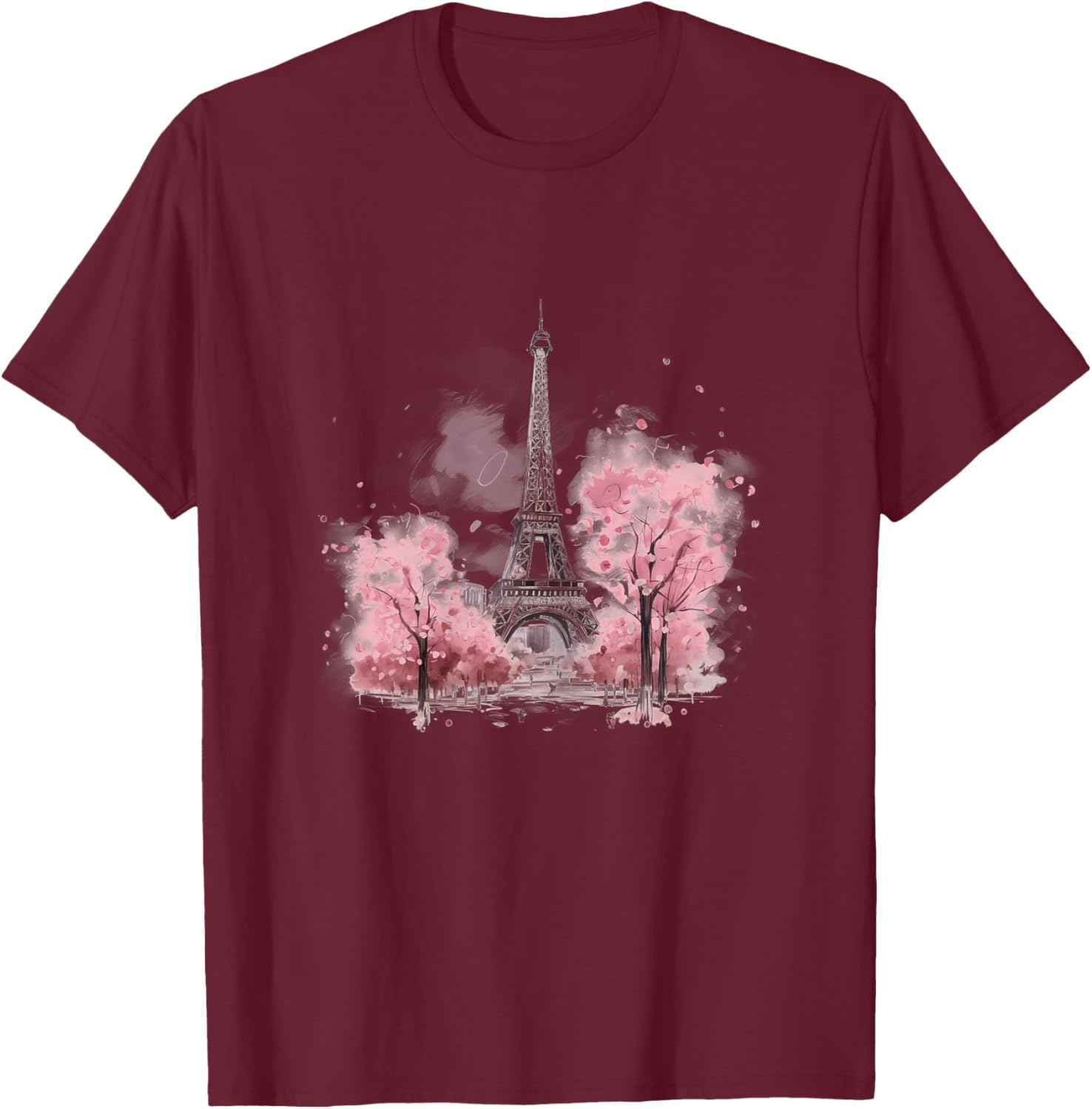 Eiffel Tower Paris Souvenirs France Vintage Flowers Pink T-Shirt - T-Shirt | Maroon