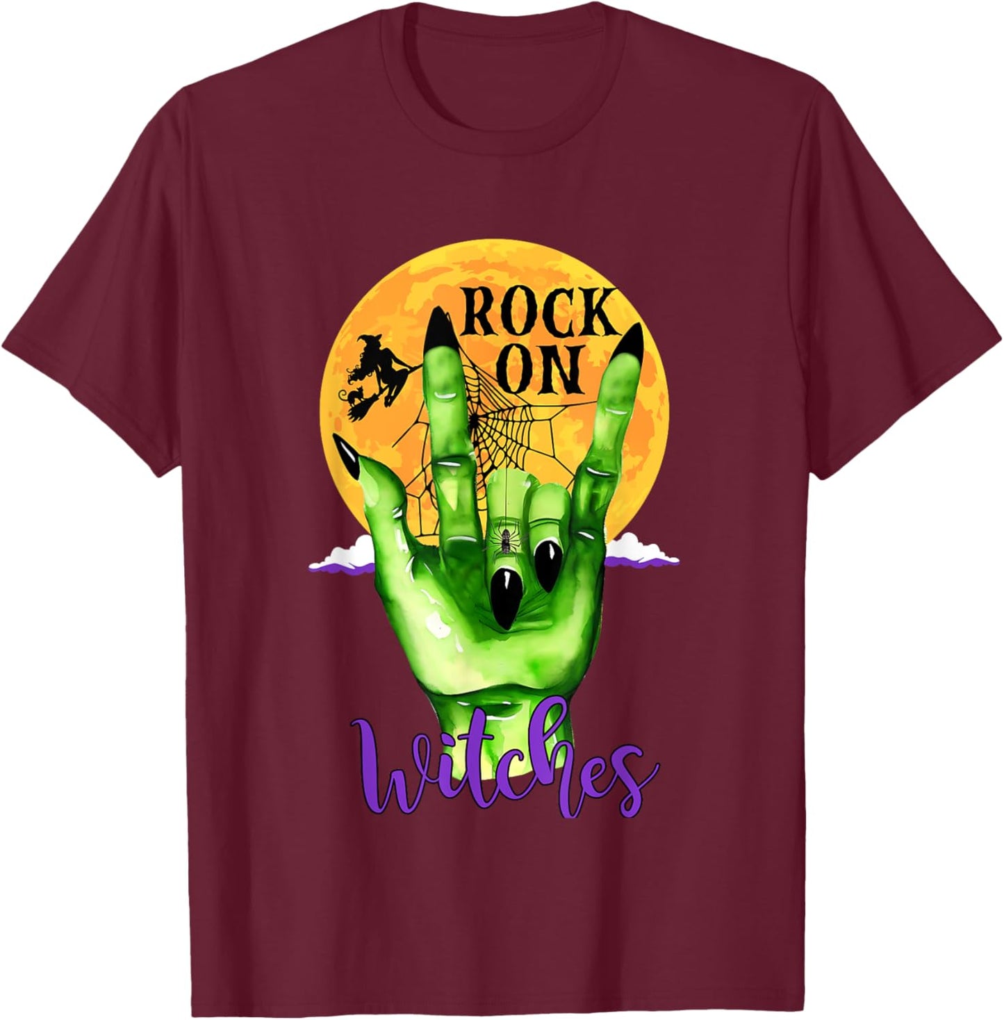 Rock On Witches - Funny Women's Witch Halloween Costume T-Shirt - T-Shirt | Maroon
