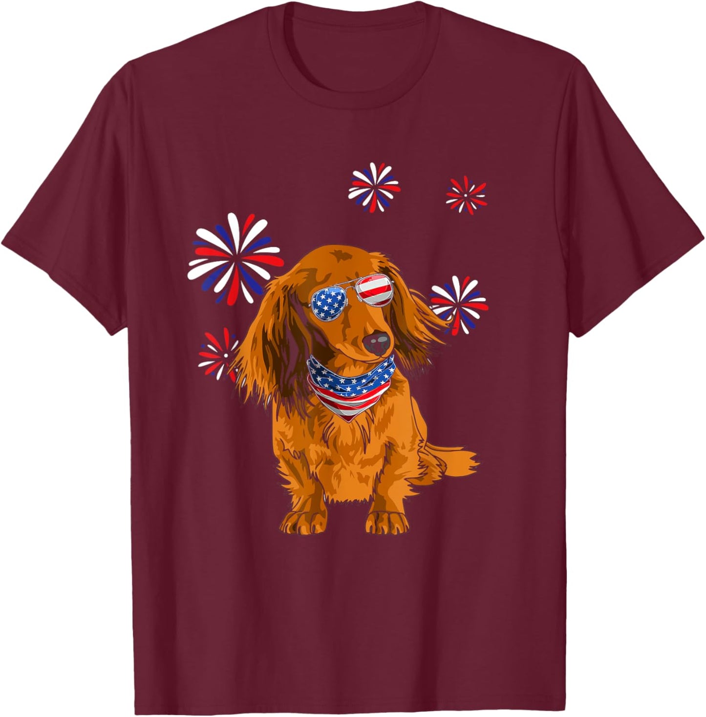 Patriotic Red Long-Haired Dachshund 4th of July Dog Lover Men T-Shirt - T-Shirt | Maroon