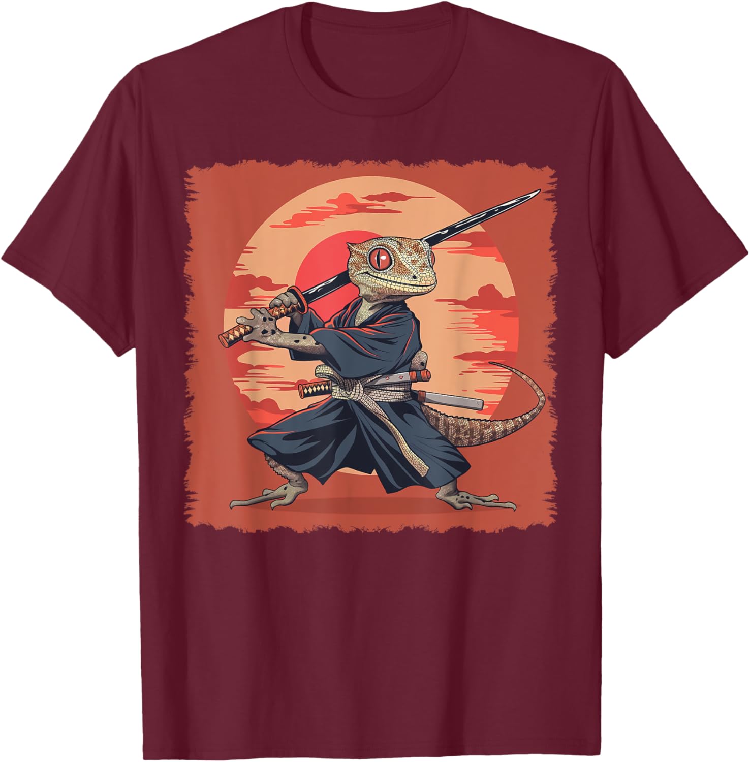 Crested Gecko Lizard Japanese Art Samurai Ukiyo-e T-Shirt - T-Shirt | Maroon
