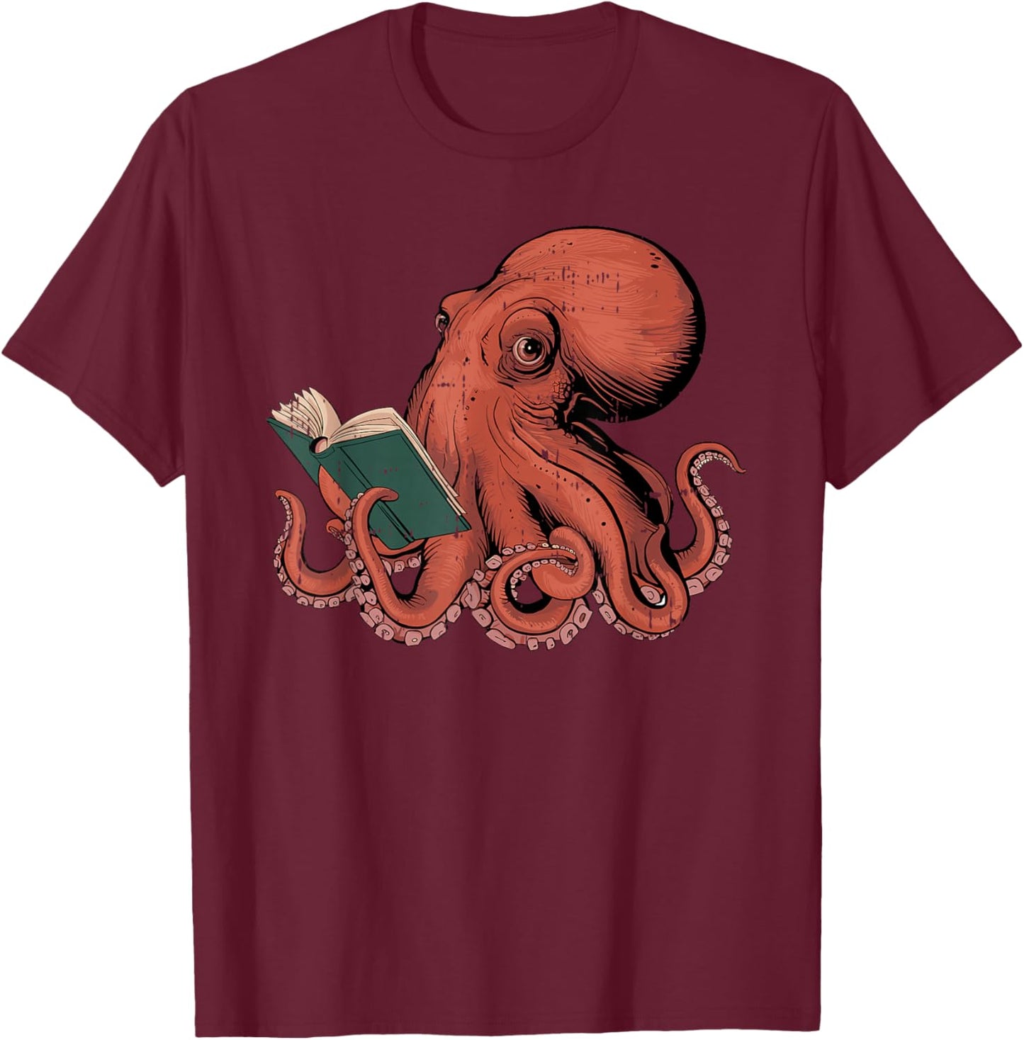 Octopus Reading Book Lover Bookworm Nerd Reader Bibliophile T-Shirt - T-Shirt | Maroon