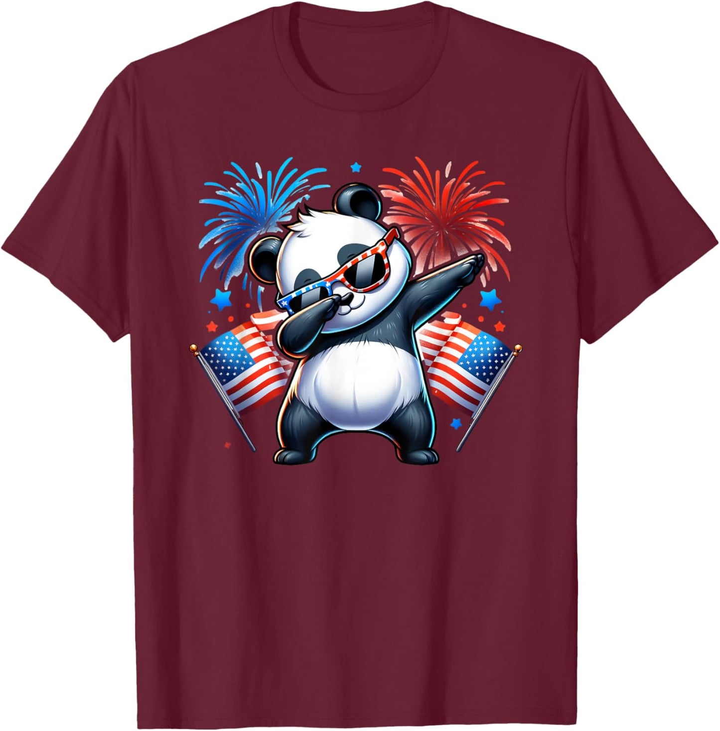 July 4th Dabbing Panda Fireworks USA Flag Patriotic Boy Girl T-Shirt - T-Shirt | Maroon