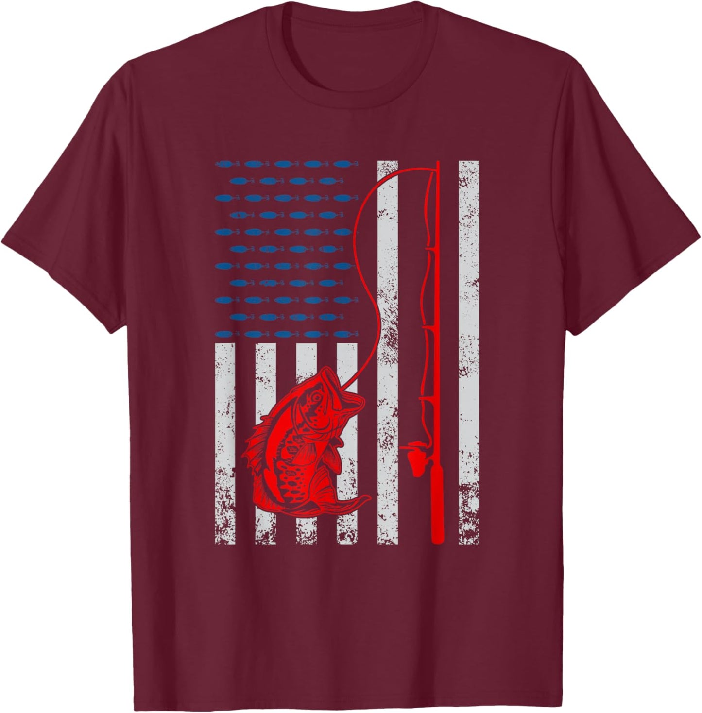 American Flag Fishing Rod Fishing Lover Vintage Fisherman T-Shirt - T-Shirt | Maroon