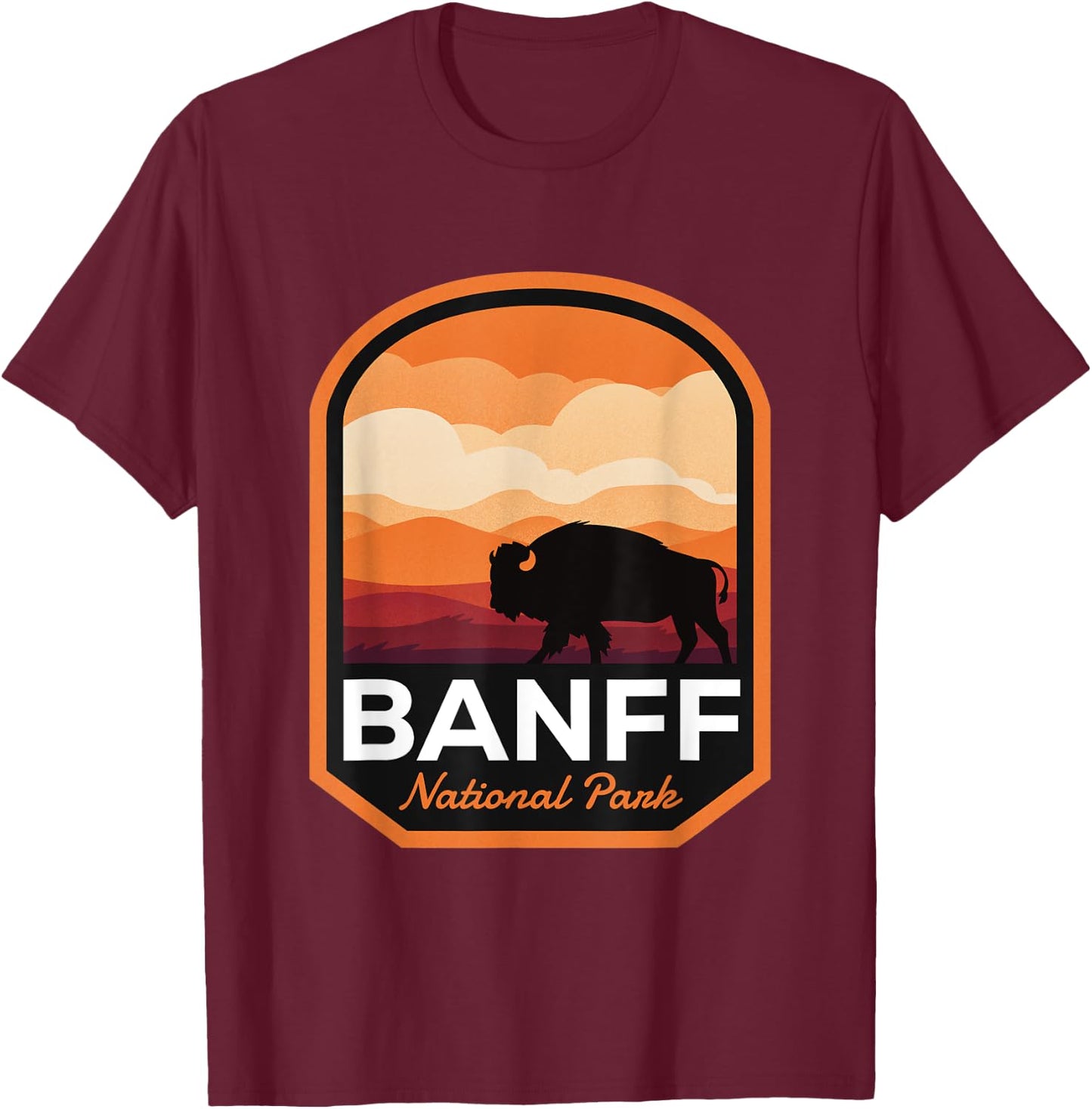 Banff National Park Alberta Bison T-Shirt - T-Shirt | Maroon