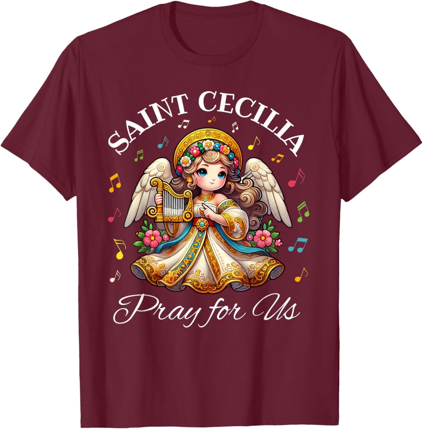 Saint Cecilia Catholic Patroness of Music and Musicians Kids T-Shirt - T-Shirt | Maroon