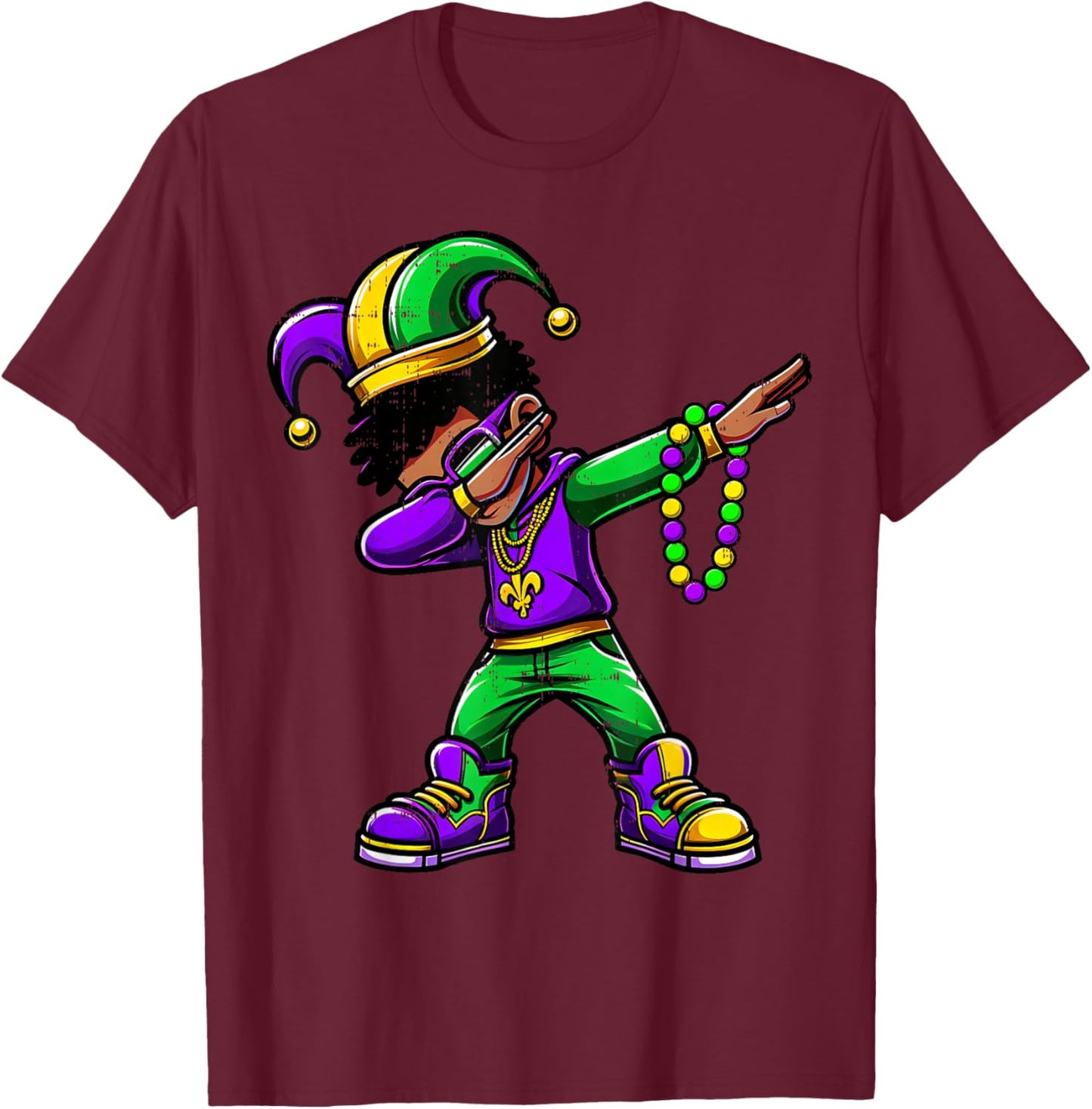 Funny Dabbing Mardi Gras For Black Boy Outfit Jester Hat Kid T-Shirt - T-Shirt | Maroon