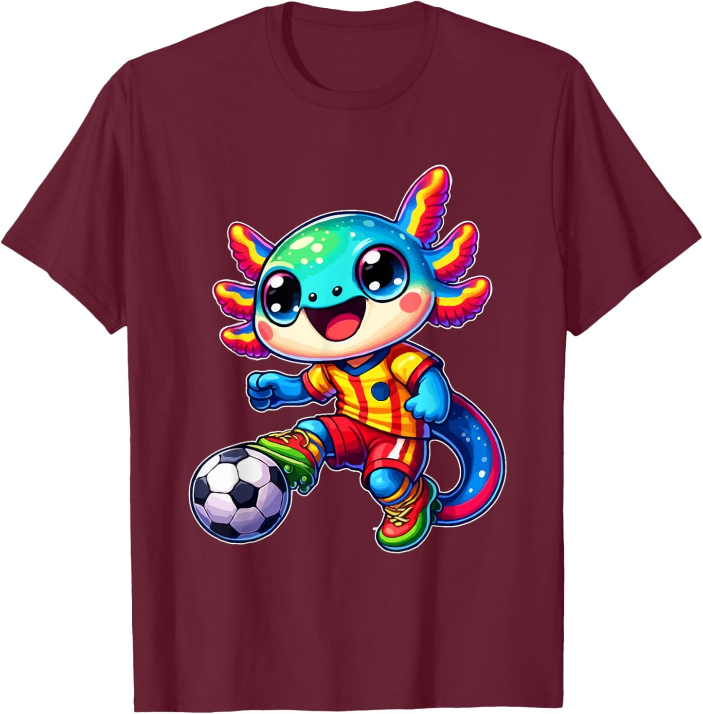 Cute Axolotl Soccer Player Women Men Kids Funny Axolotl T-Shirt - T-Shirt | Maroon