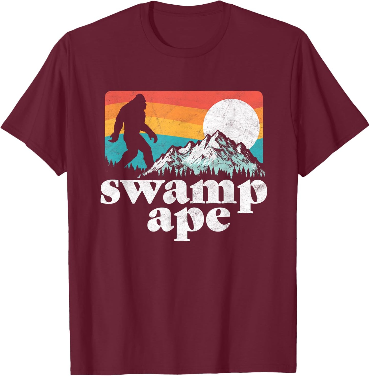 Swamp Ape! Florida Bigfoot Mountains Retro T-Shirt - T-Shirt | Maroon