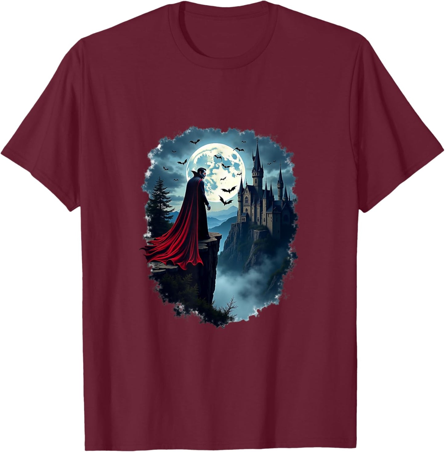 Gothic Tribute to Bram Stoker Dracula , Black, S T-Shirt - T-Shirt | Maroon