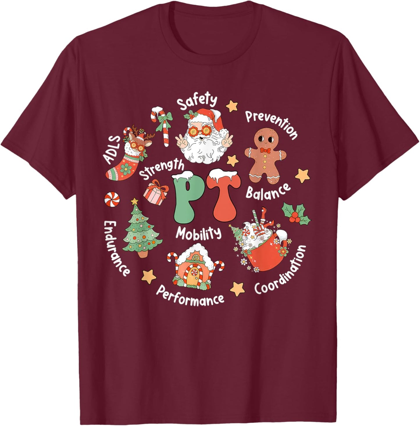 PT Physical Therapy Santa Squad Christmas Physical Therapist T-Shirt - T-Shirt | Maroon
