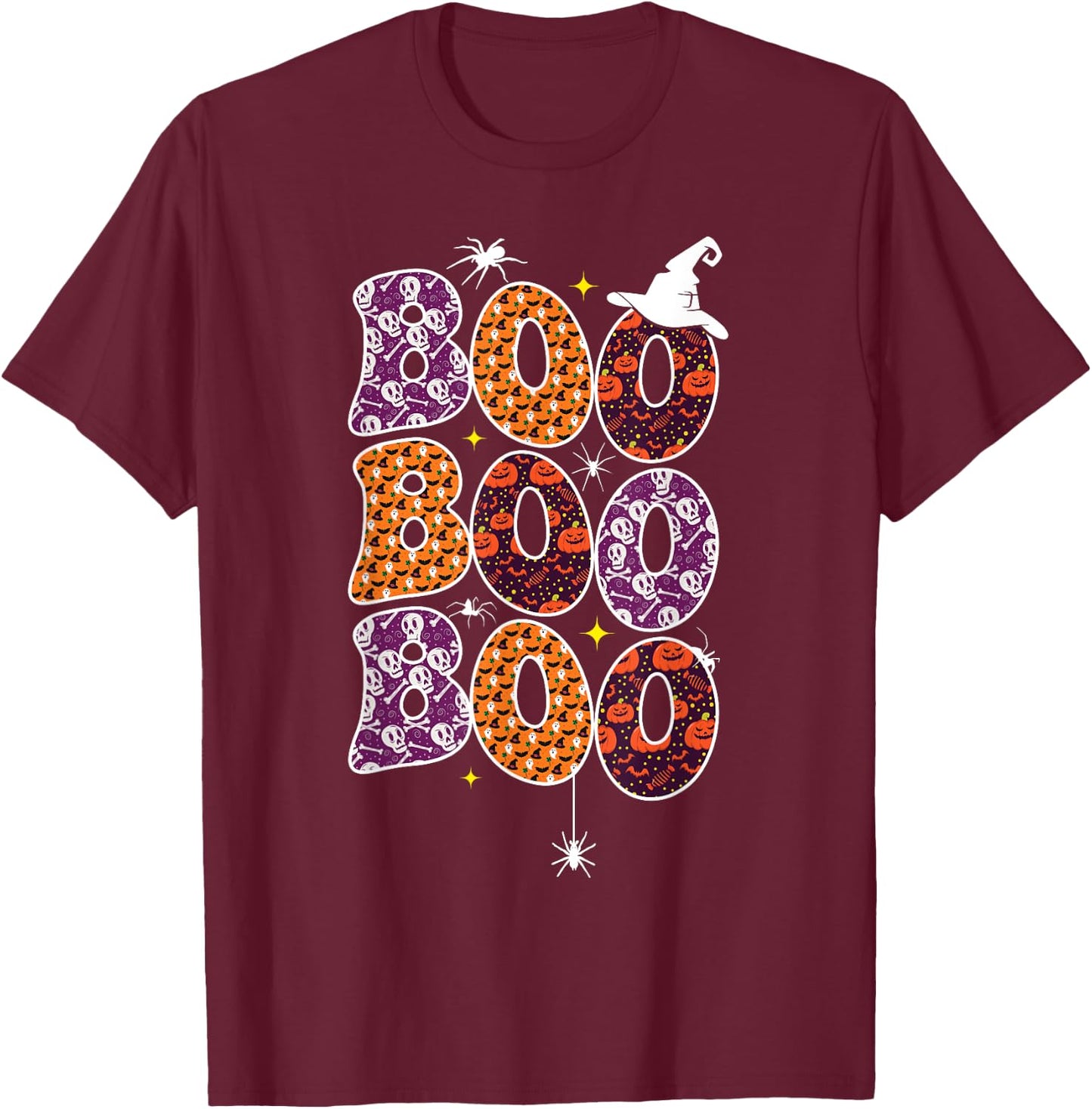 Boo With Spiders And Witch Hat Halloween Women Men T-Shirt - T-Shirt | Maroon