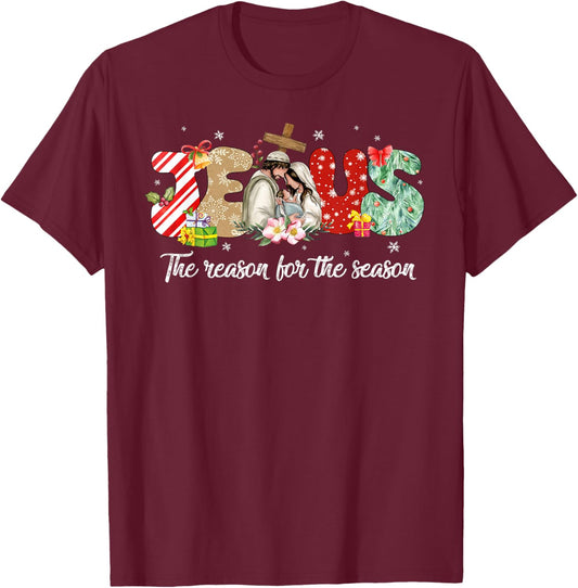 Christmas Jesus Is The Reason For The Season Jesus Pajamas T-Shirt - T-Shirt | Maroon