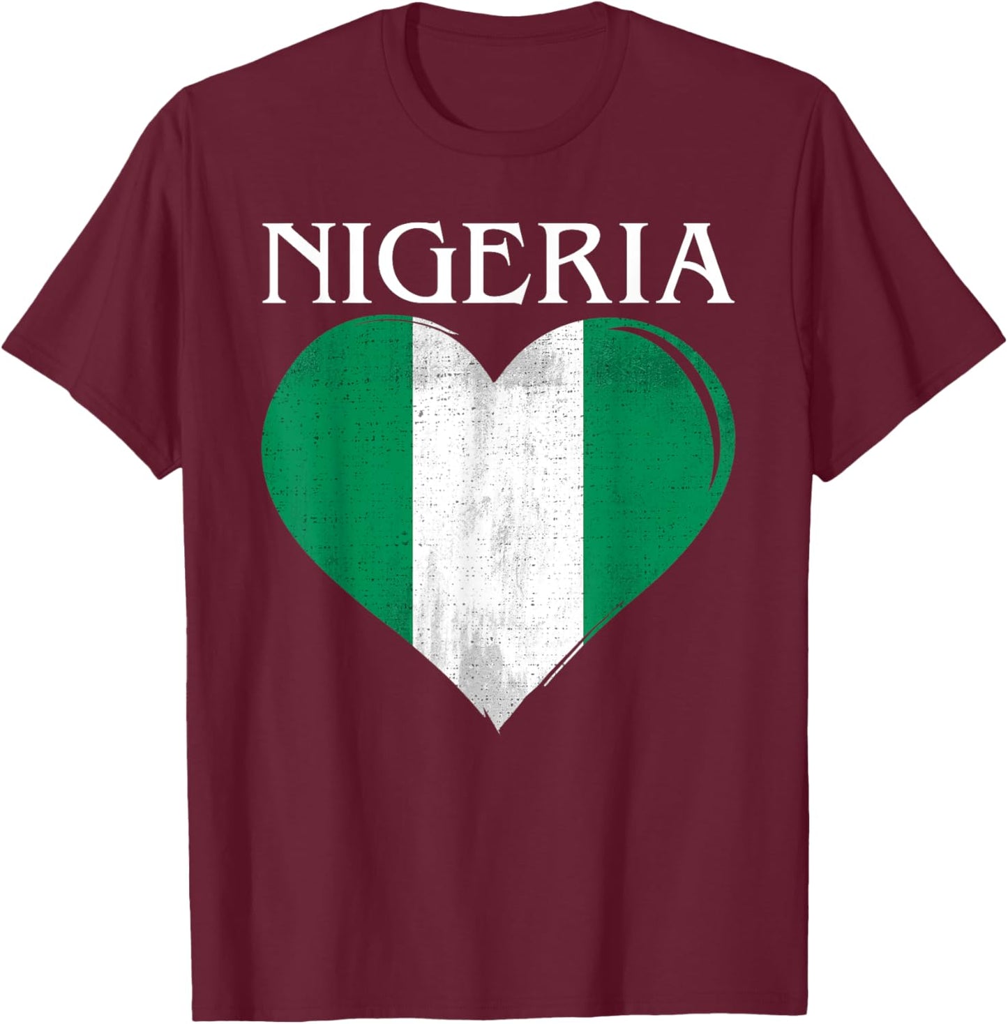 Vintage Nigeria Flag Heart For Nigerian T-Shirt - T-Shirt | Maroon
