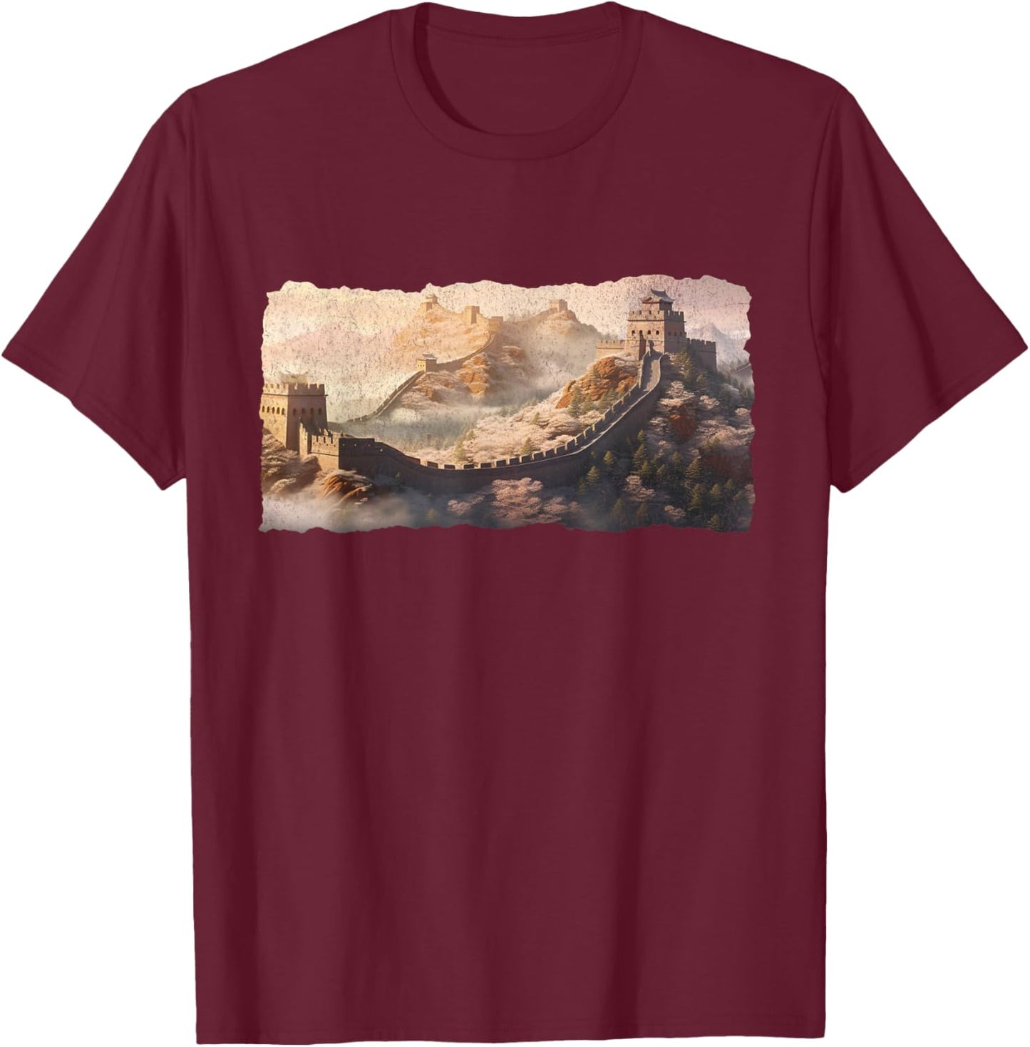 Great Wall of China Sincerely Mountain Landscape Hiking T-Shirt - T-Shirt | Maroon