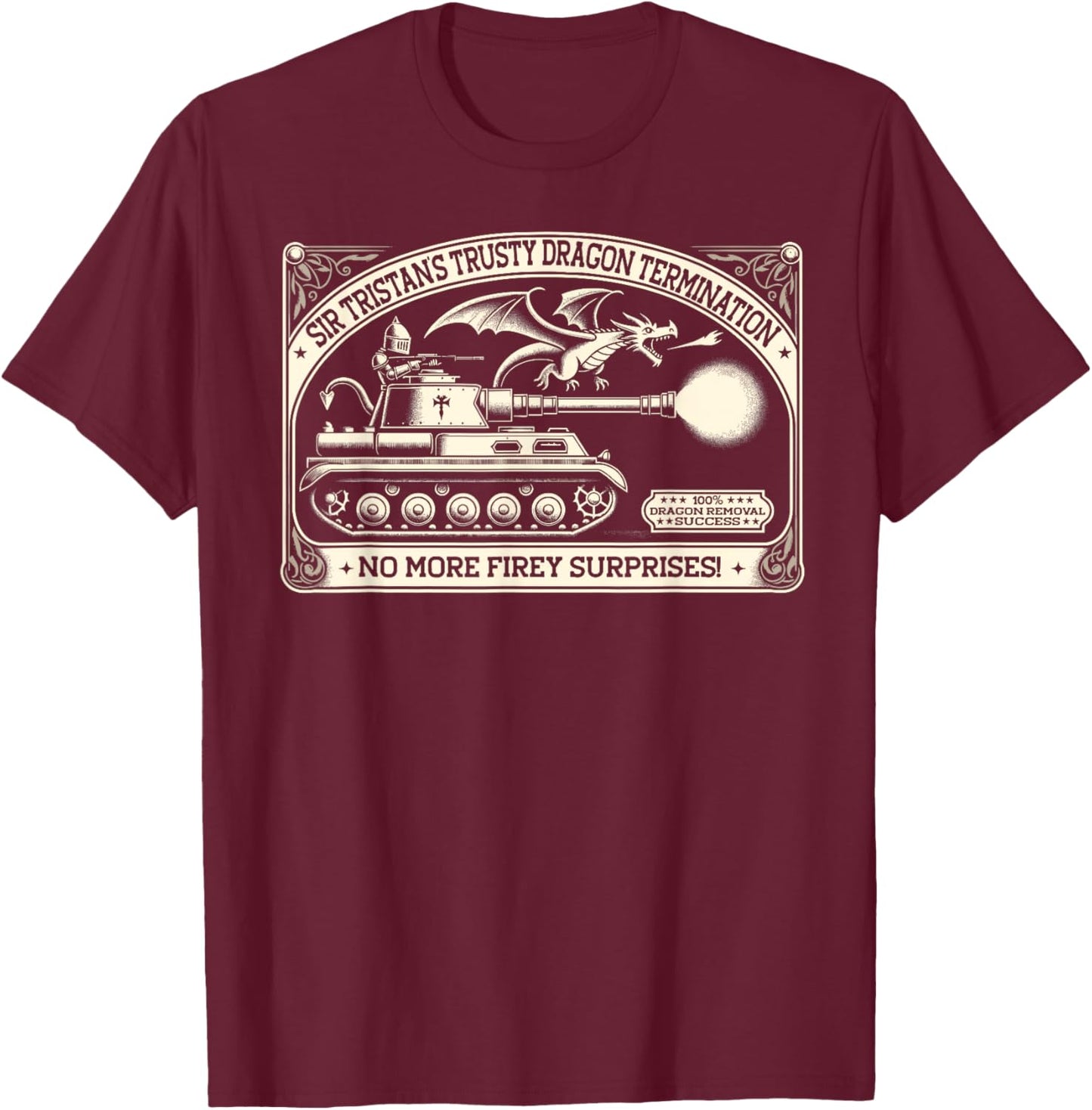 Tristan Pest Control, Funny Ren Faire LARP Dragon Slayer T-Shirt - T-Shirt | Maroon