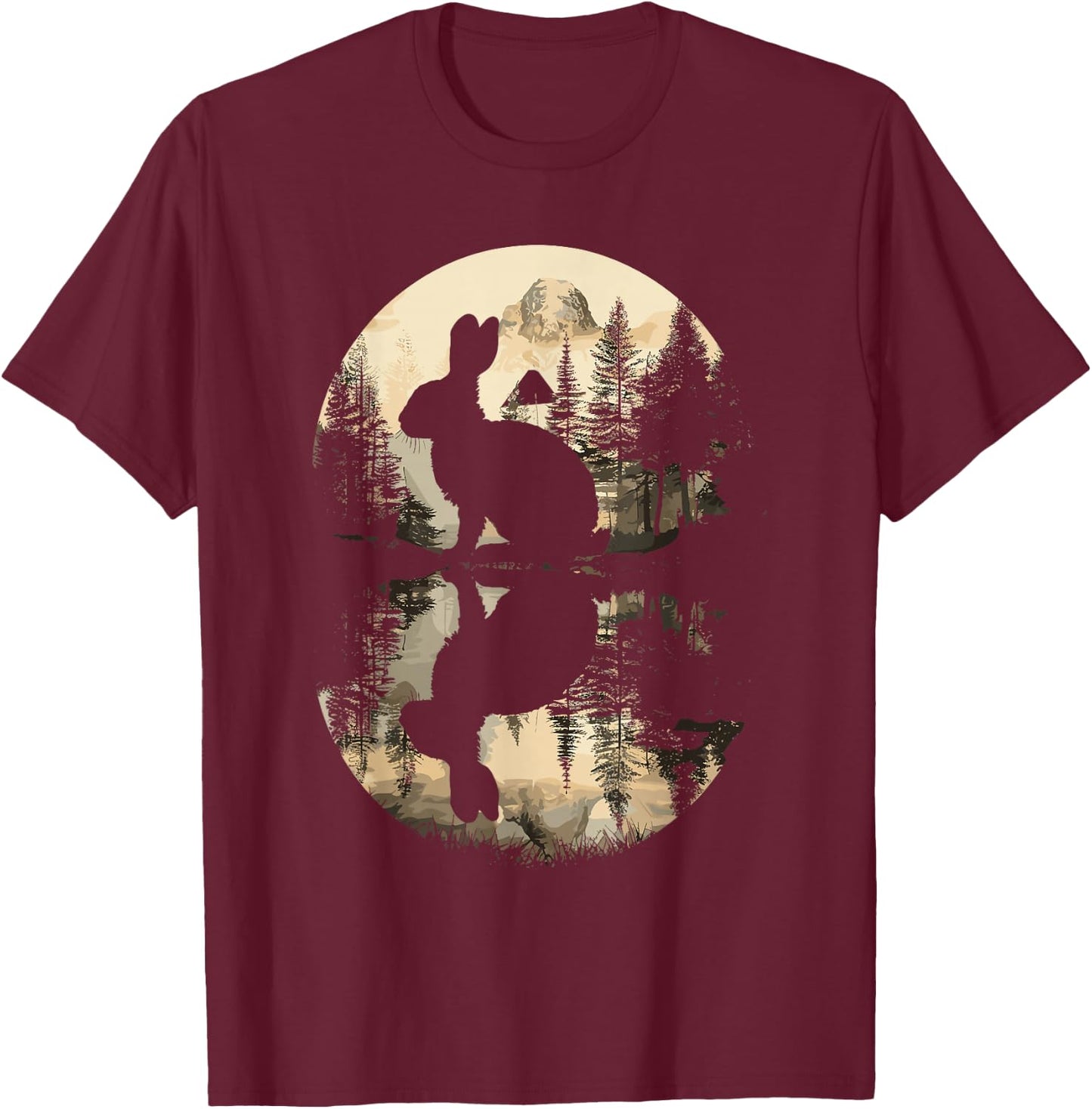 Rabbit Reflection Cute Bunny Nature Wildlife T-Shirt - T-Shirt | Maroon