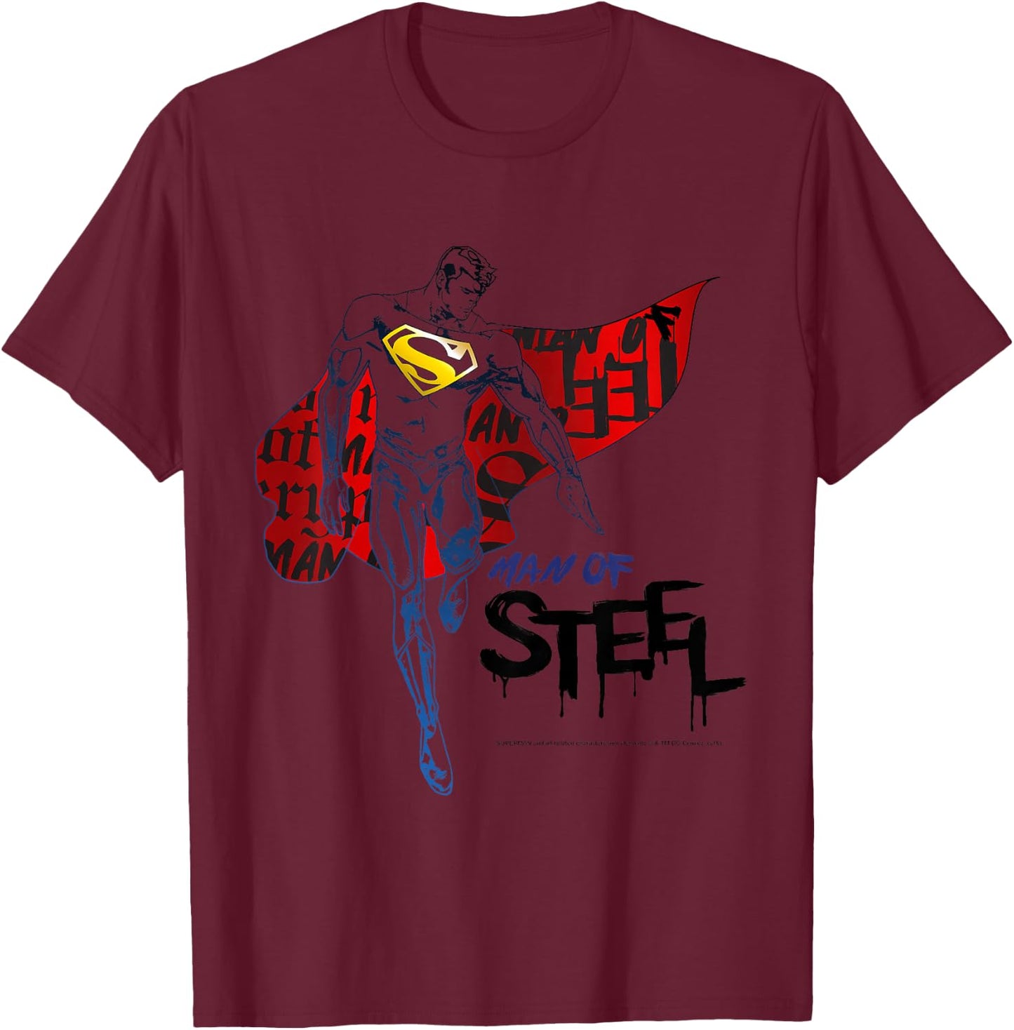 Kids DC Comics Superman Man Of Steel Cape Portrait T-Shirt - T-Shirt | Maroon