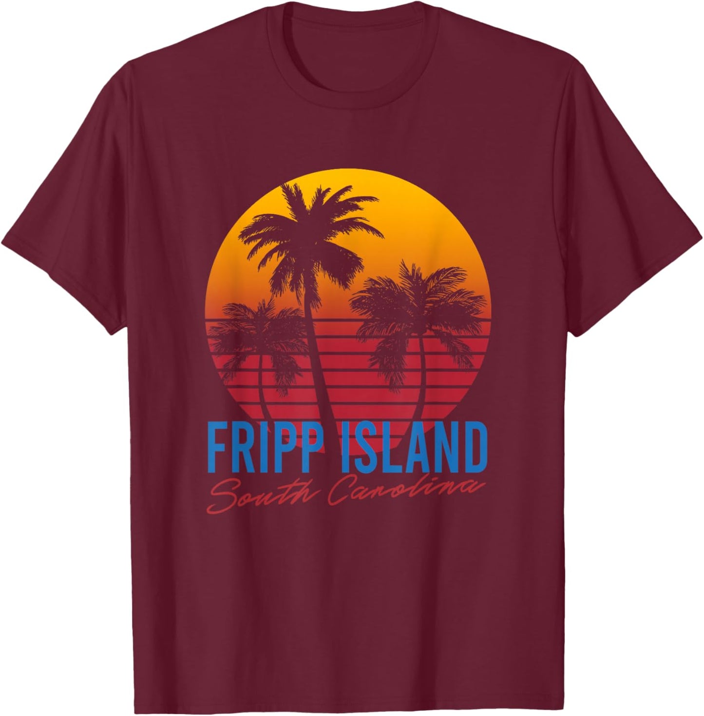 Vintage Fripp Island South Carolina Palm Trees Sunset Retro T-Shirt - T-Shirt | Maroon