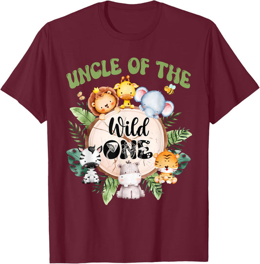 Uncle Of The Wild One 1st Birthday Safari Family Matching T-Shirt - T-Shirt | Maroon