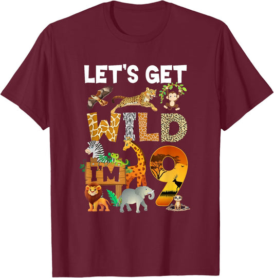 9 Year Old Zoo Birthday Safari Jungle Animal 9Th Bday T-Shirt - T-Shirt | Maroon