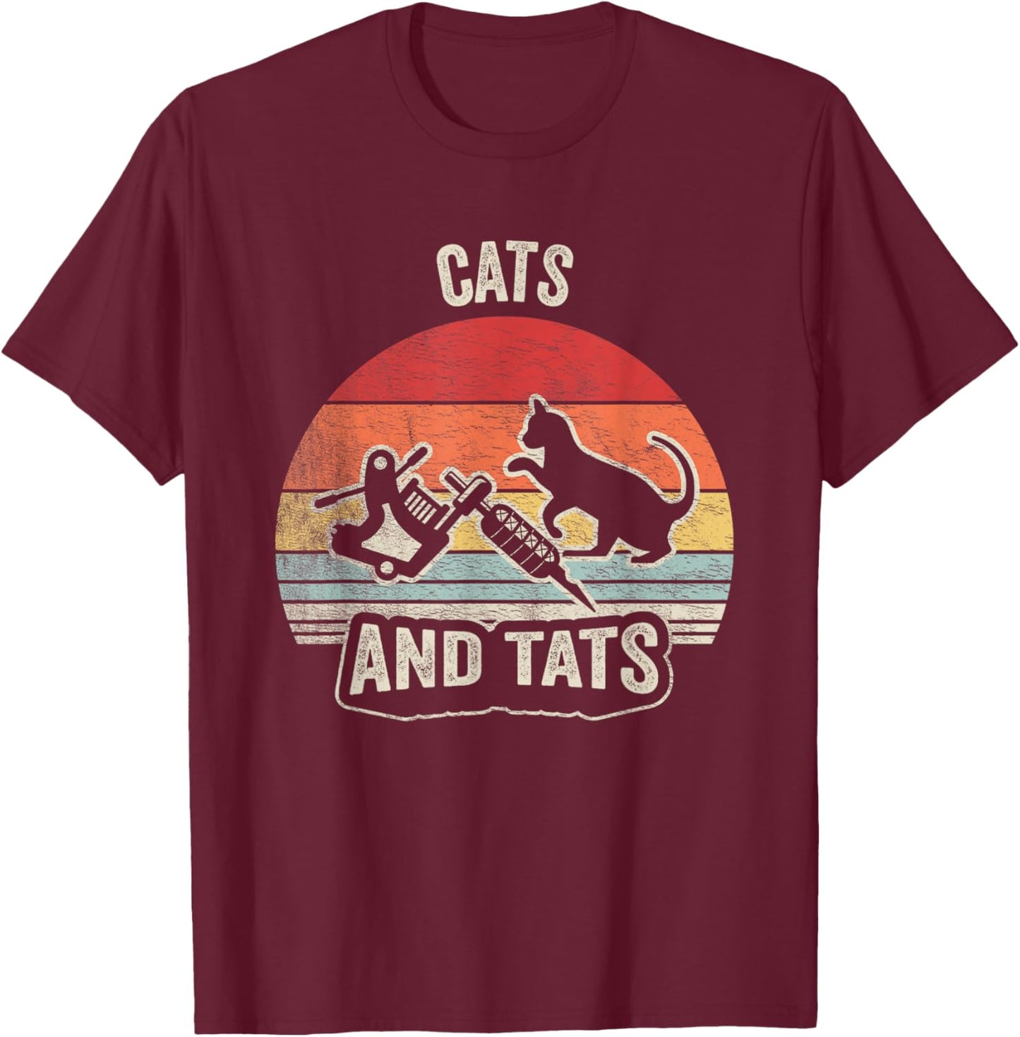 Vintage Cats and Tats Shirt Cat Tattoo Lover Cats & Tats T-Shirt - T-Shirt | Maroon