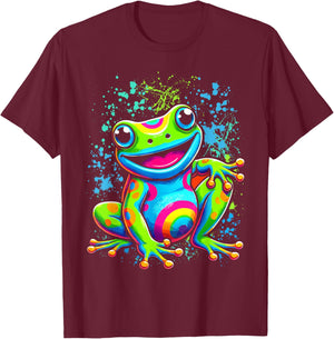 Cool Peace Frog Tie Dye For Boys And Girls T-Shirt - T-Shirt | Maroon