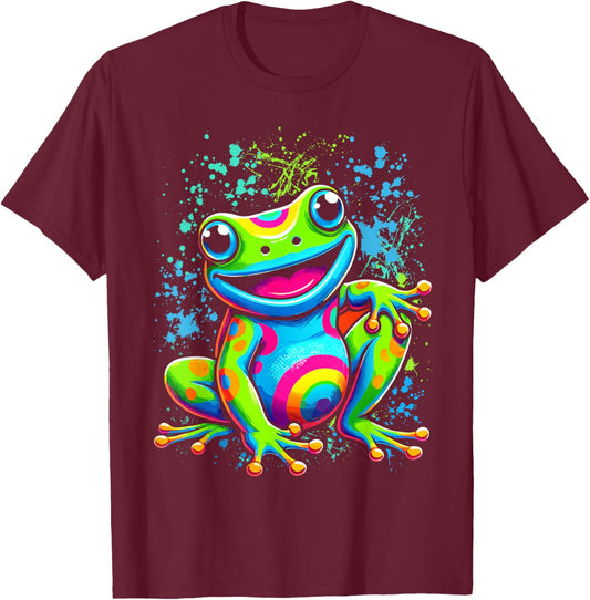 Cool Peace Frog Tie Dye For Boys And Girls T-Shirt - T-Shirt | Maroon