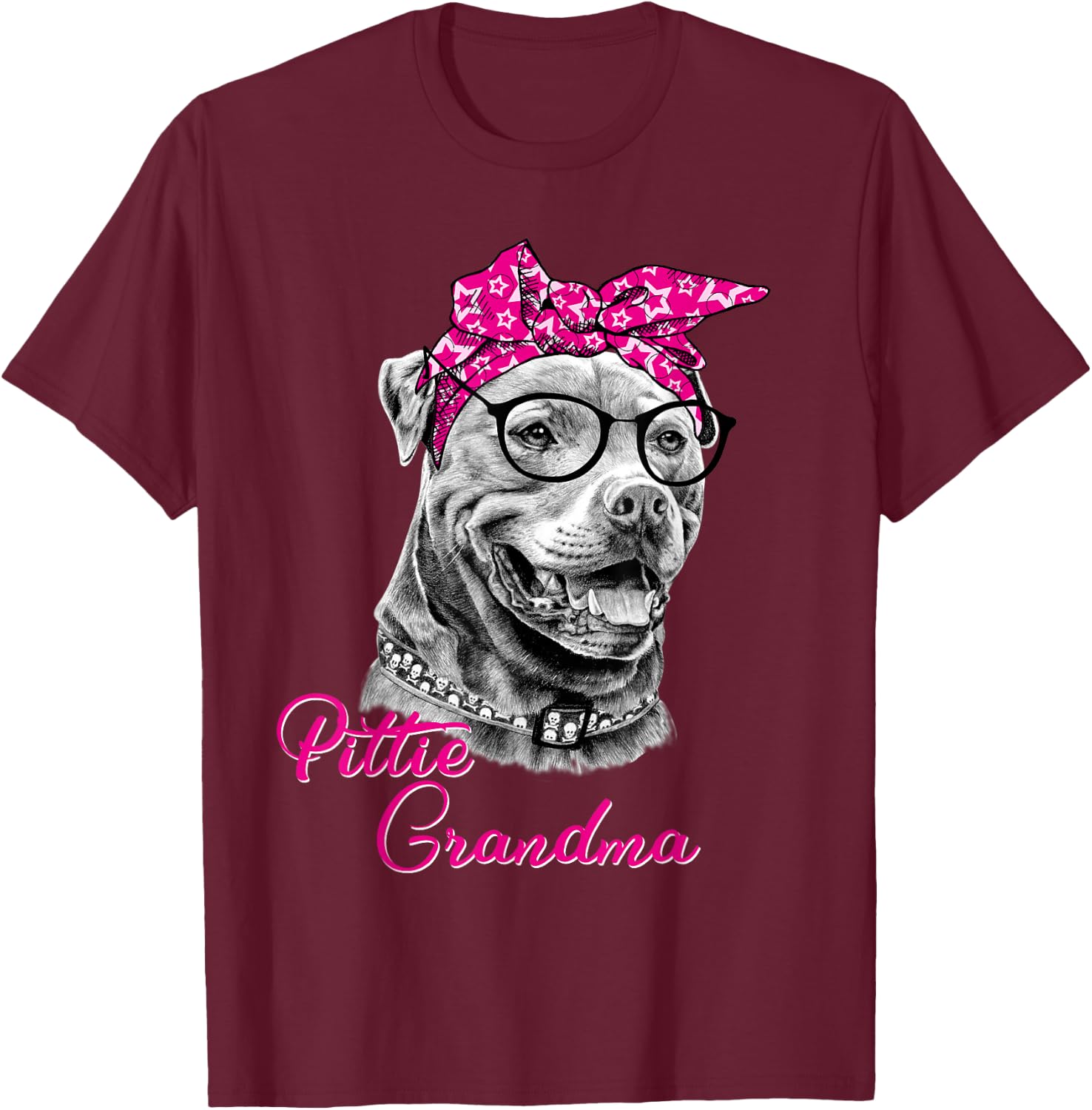 Pittie Grandma Cute Funny American Pitbull Dog Mom T-Shirt - T-Shirt | Maroon