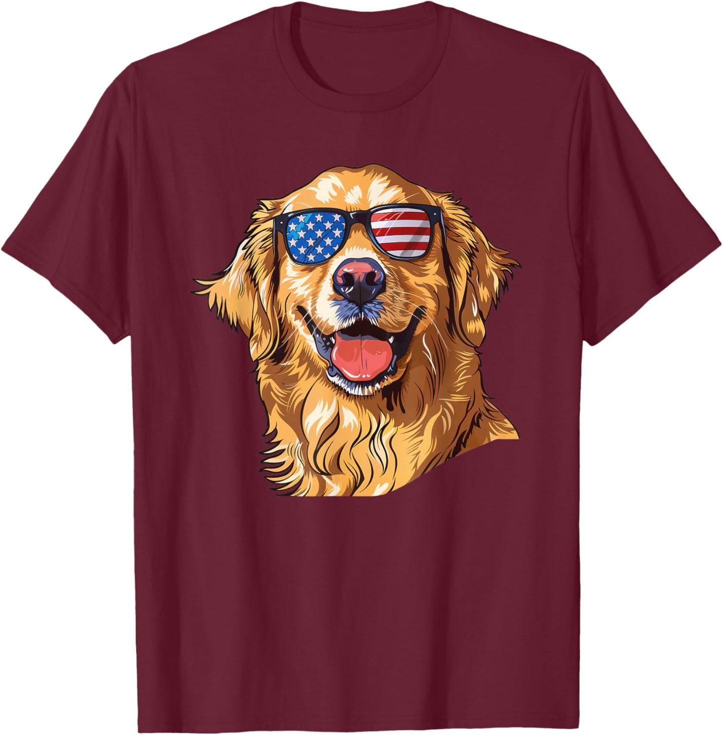 Golden Retriever Dog USA America Flag 4th of July T-Shirt - T-Shirt | Maroon