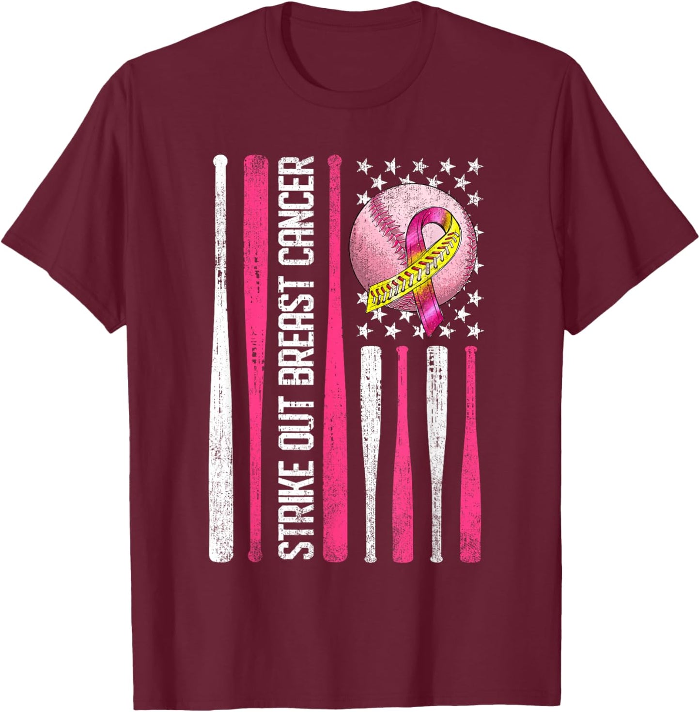 Strike Out Breast Cancer Softball Fight Awareness Men T-Shirt - T-Shirt | Maroon