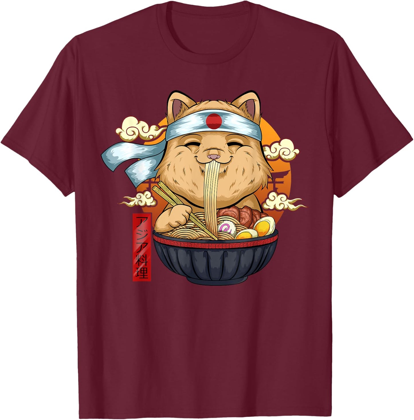 Ramen Shirt Cat Kawaii Cute Japanese Anime Cats Women Girls T-Shirt - T-Shirt | Maroon