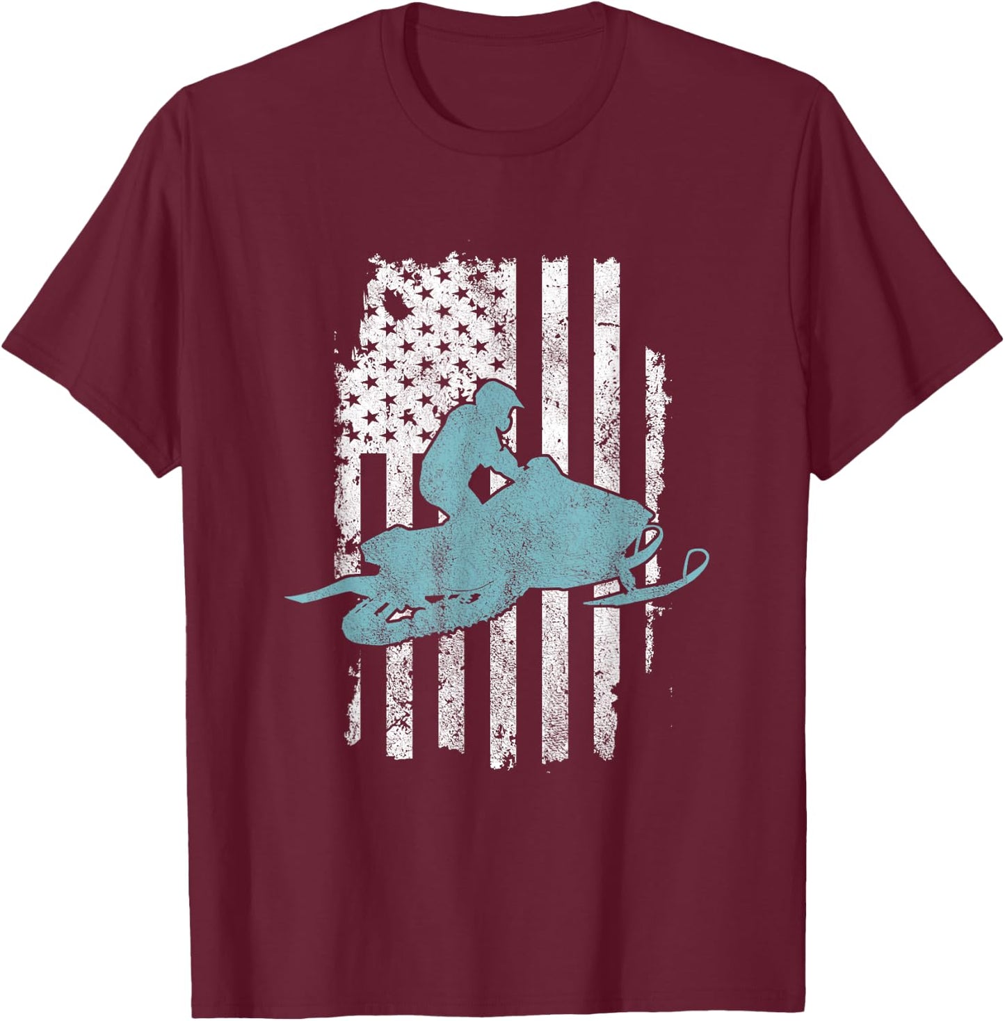 Cool United States Flag USA Snowmobile Biker T-Shirt - T-Shirt | Maroon