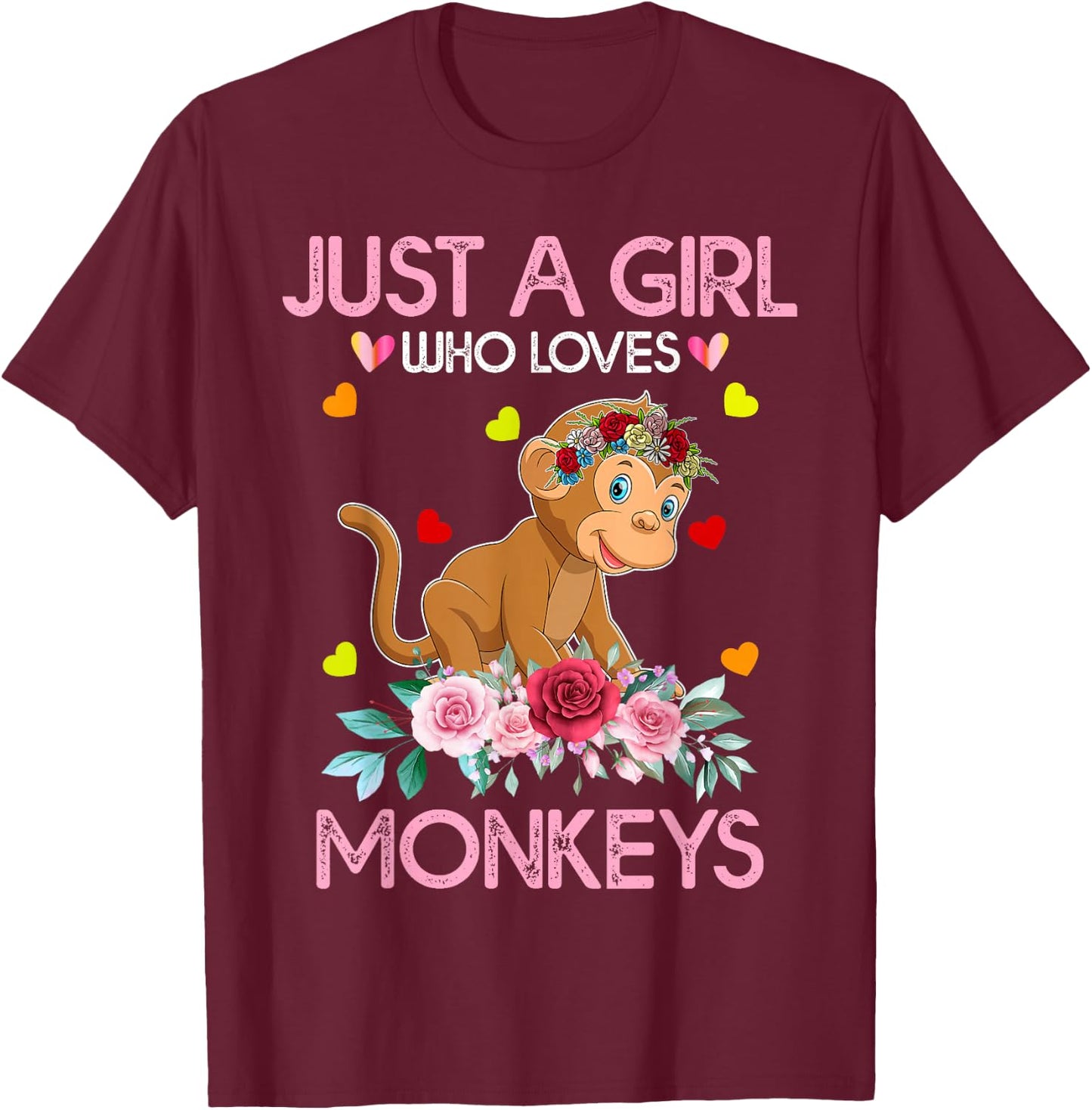 Monkey Kids Just A Girl Who Loves Monkeys T-Shirt - T-Shirt | Maroon