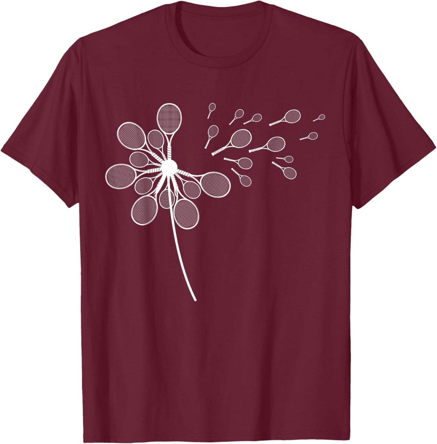 Dandelion Flower Tennis Graphic Player Coach Racket Sports T-Shirt - T-Shirt | Maroon