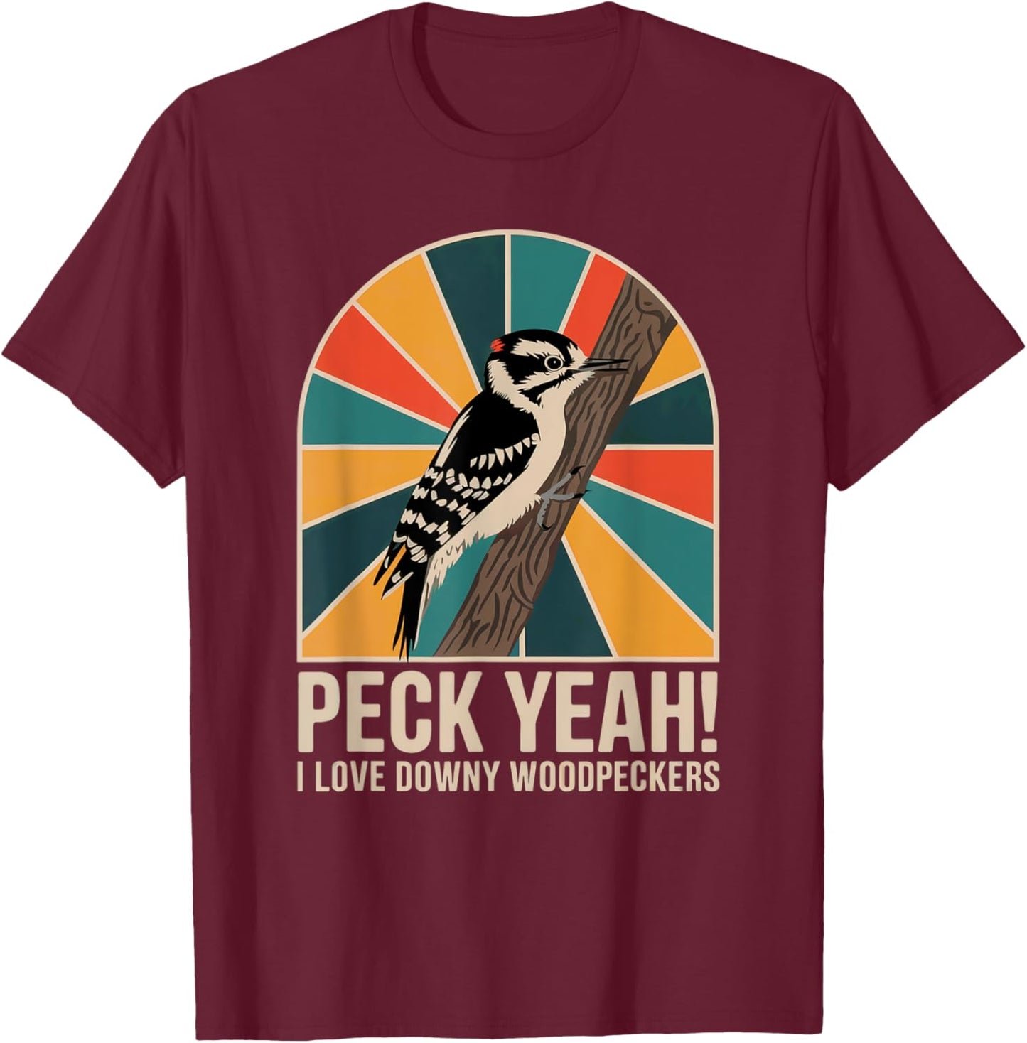 Downy Woodpecker – Nature Lover’s Bird Design T-Shirt - T-Shirt | Maroon