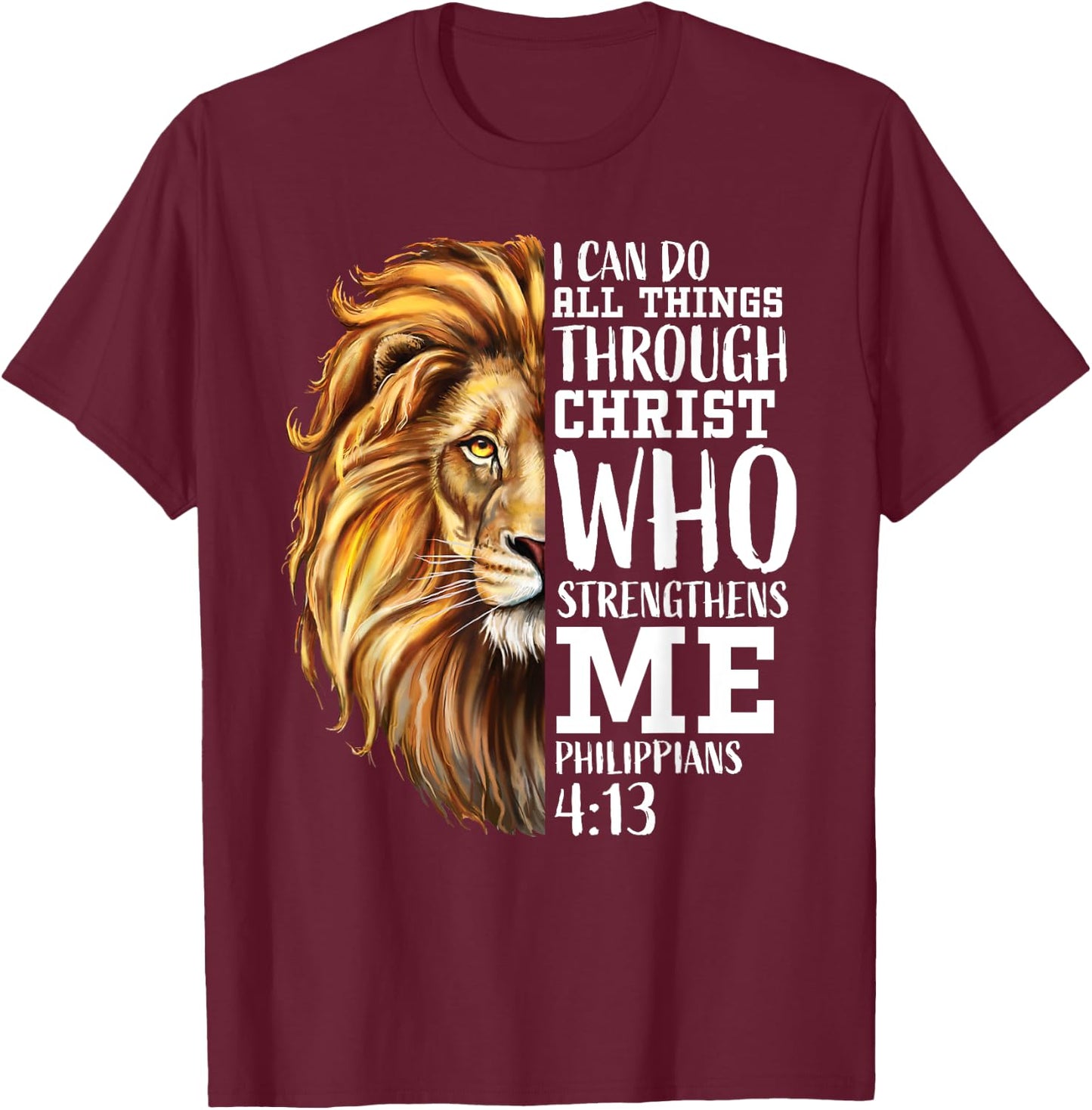 Christian Bible Verse Sayings Religious Gifts Him Lion Judah T-Shirt - T-Shirt | Maroon