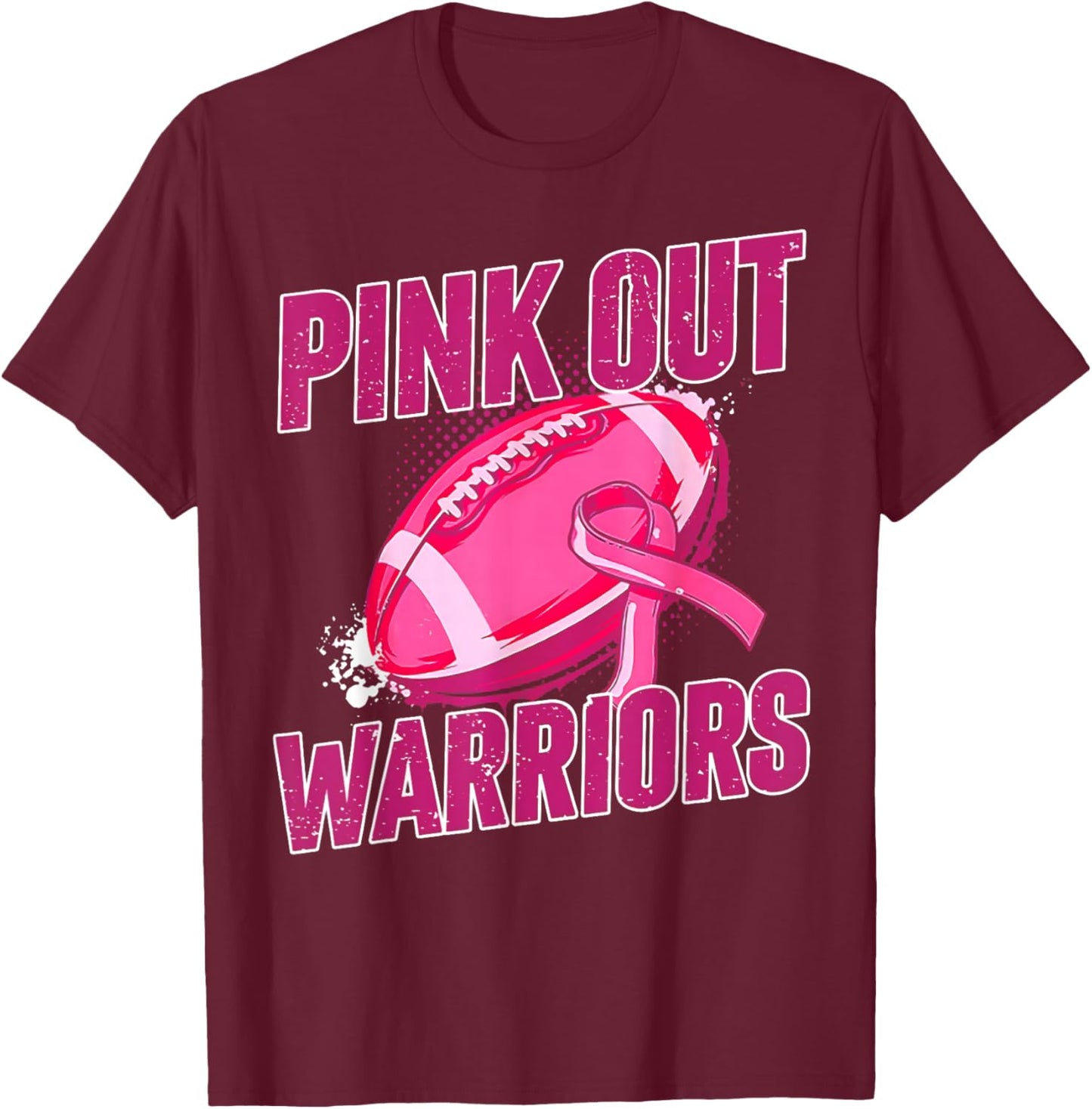 Warriors Pink Out Football Tackle Breast Cancer T-Shirt - T-Shirt | Maroon