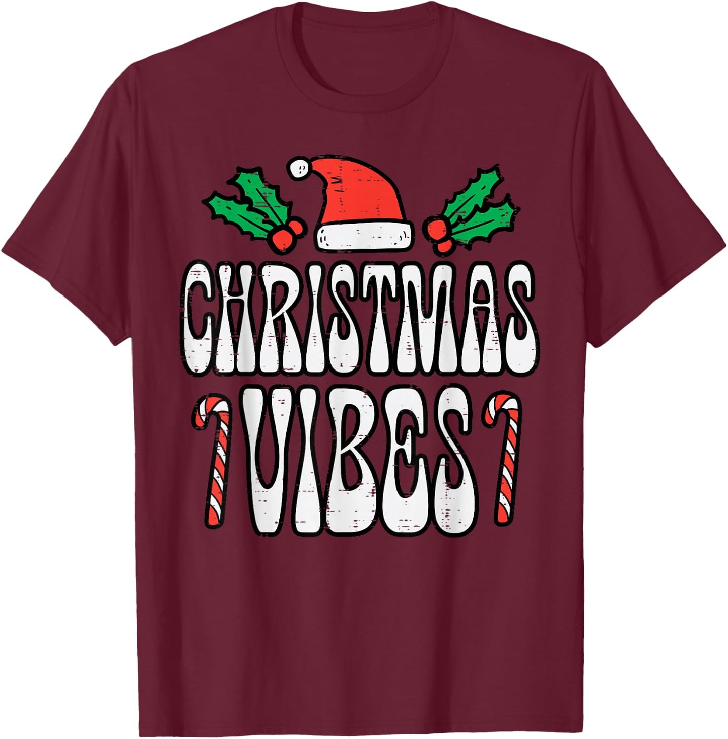 Christmas Vibes Retro Vintage Groovy Xmas Men Women Kids T-Shirt - T-Shirt | Maroon