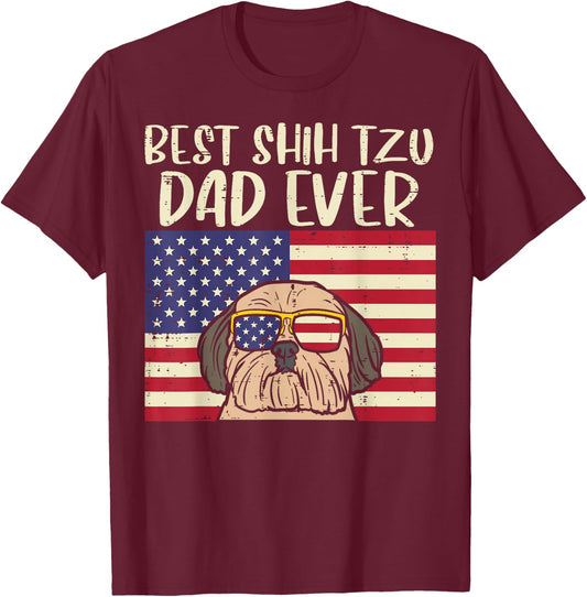 Best Shih Tzu Dad Ever US Flag Patriotic Dog Owner Men Gift T-Shirt - T-Shirt | Maroon