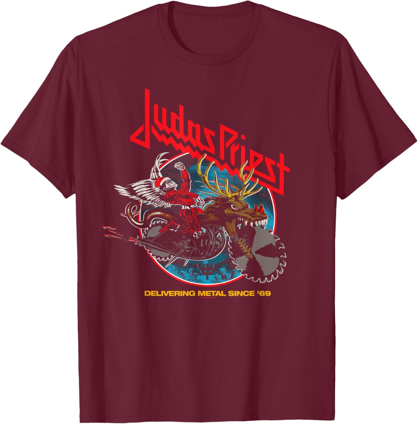 Judas Priest Painkiller Holiday Circle T-Shirt - T-Shirt | Maroon