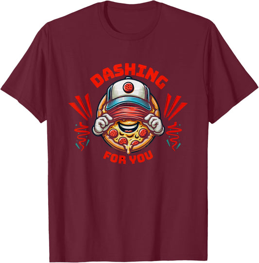 Dashing dasher for you with pizza in hat . T-Shirt - T-Shirt | Maroon