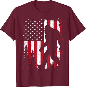 Bigfoot 4th of July American USA Flag Patriotic Kids T-Shirt - T-Shirt | Maroon