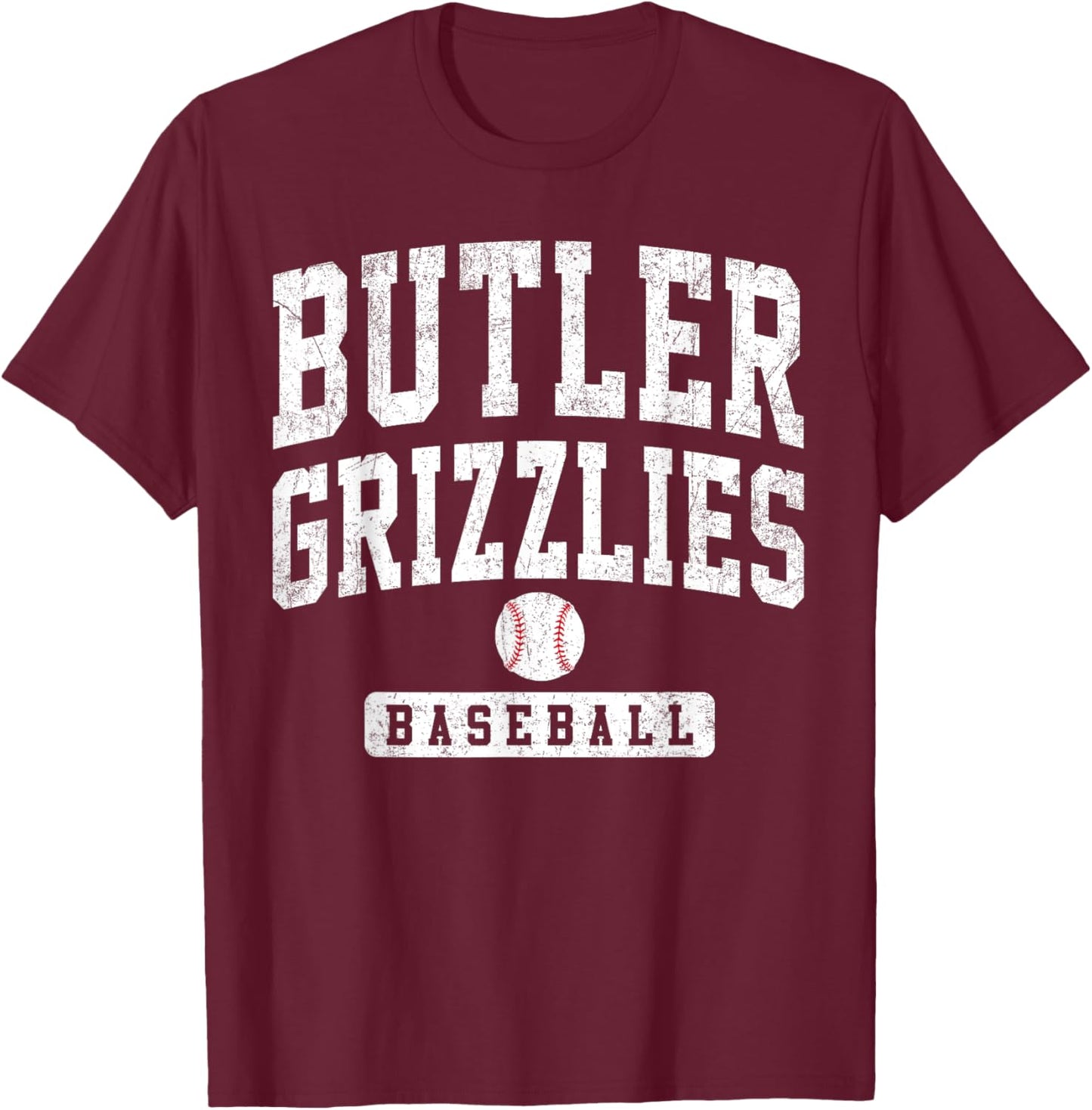 Butler Community College Grizzlies Baseball Arch Vintage T-Shirt - T-Shirt | Maroon