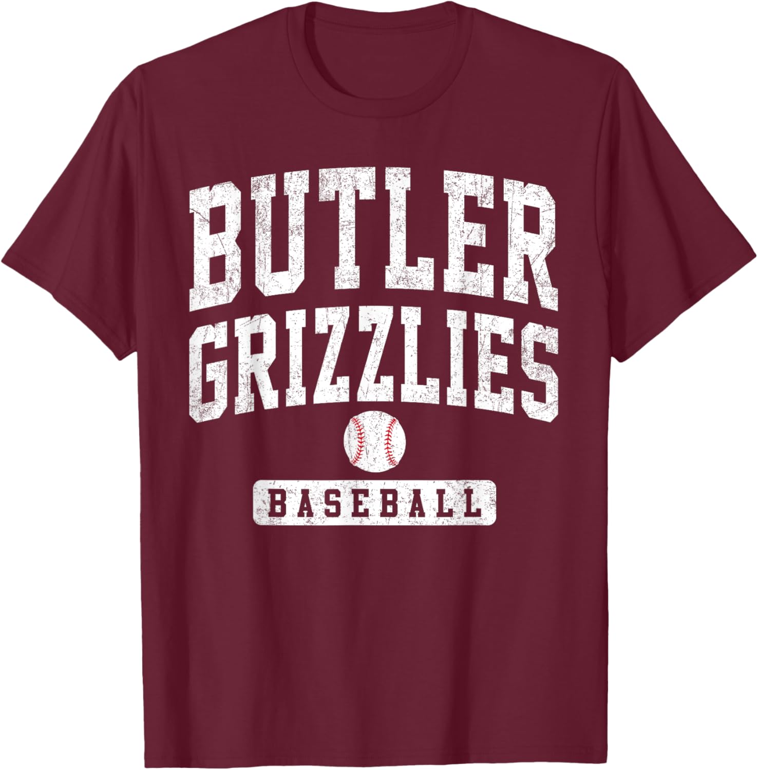 Butler Community College Grizzlies Baseball Arch Vintage T-Shirt - T-Shirt | Maroon