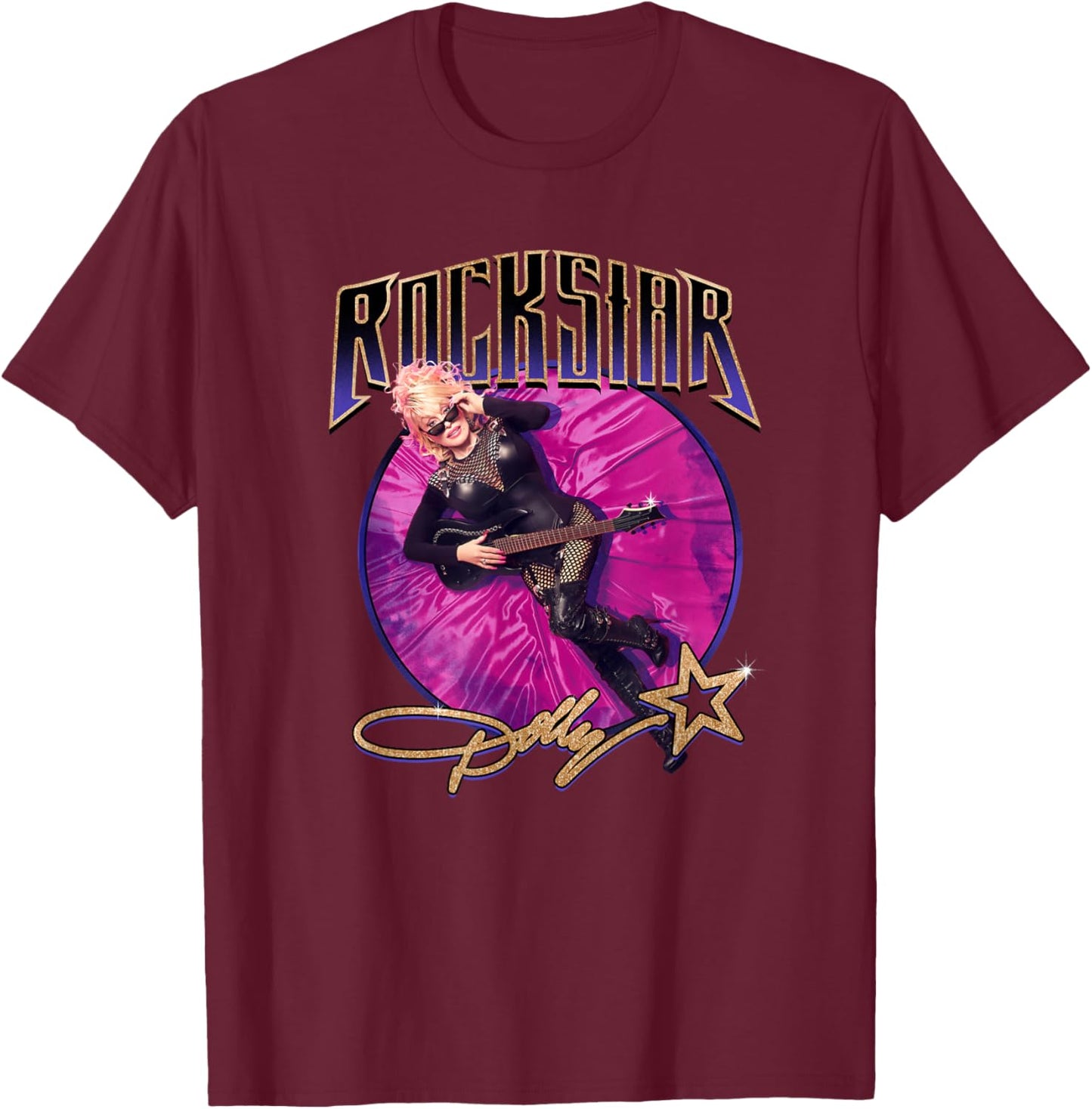 Dolly Parton Pink Velvet Rockstar T-Shirt - T-Shirt | Maroon